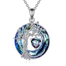 CRMAD Tree of Life Necklace June Birthstone Pendant Necklaces with Crystal Anniversary Birthday Wedding Jewelry for Mom Her Wife Sister
