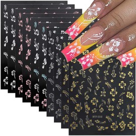10 Sheets Flower Nail Stickers for Nail Art Gold Silver Flowers Nail Decals Spring Floral Nail Art Stickers 3D Self-Adhesive Flower Stickers for Nails Designs Nail Supplies Decoration Accessories