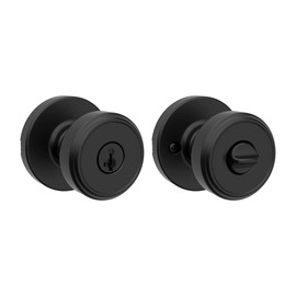 Kwikset Maven Entry Door Knob with Lock and Key, Secure Keyed Handle Exterior, Front Entrance and Bedroom, Matte Black, Pick Resistant SmartKey Rekey Security and Microban