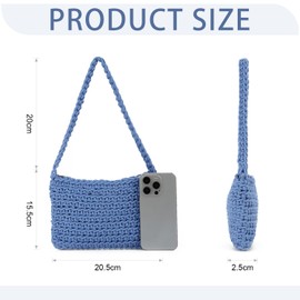 EVEOUT Crochet Handbag for Women Girls Small Knitted Clutch Tote Summer Woven Shoulder Bags, blue, clutch