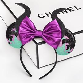 Seamoy Minnie Mouse Ears Headband, Maleficent Horn Design, Costume Headwear, Purple, One Size Fits All