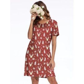 Mawor Night Gowns for Adult Women Nightgown Sleep Shirt Moomoo Pajamas House Sleeping Dresses Soft Comfy Sleepshirts Sleepwear Wine Red Christmas XXL