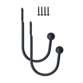 2 Pieces Metal Curtain Holdback, Decorative Curtain Drapery Holdbacks, Curtains U-Shaped Hook Wall Mouted, Decorative Curtain Drapery Holdbacks with Screws (BLACK)