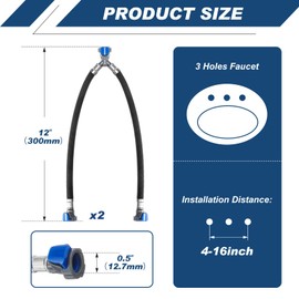 Otoolling 2 Pcs 12 Inch Quick Connect Water Hose Faucet Supply Lines Hot & Cold Water Mixer Line Replacement V-shape Widespread Bathroom Sink Faucet Y Hose with Snap-in Fast Lock Pipe(Black Blue)