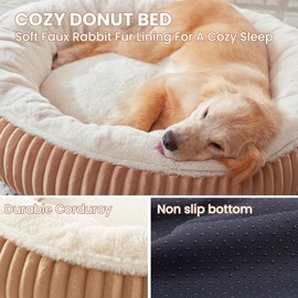 BedStill 36 inches Donut Dog Bed for Large Dogs - Calming Round Pet Bed with Removable Cover,Washable Milk Plush Faux Fur, Fits Pets up to 80 lbs(Brown,Large)