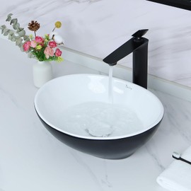 Davivy 15.7'' X 13.4'' Matte Black Oval Vessel Sink with Pop Up Drain,Bathroom Vessel Sinks,Ceramic Vessel Sink,Bathroom Sinks Above Counter,Counter top Sink,Matte Black Vessel Sink for Bathroom