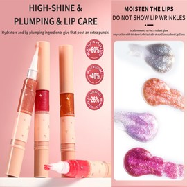 MIESCHER Gold Glitter Lip Gloss Lipstick, Pearl Shimmer Liquid Lipstick Long Lasting Plumping Lip Gloss Hydrating Moisturizing Lip Oil Non-Sticky Tinted Lip Gloss Stain, High Shine Lip Gloss(3#SEREIN)