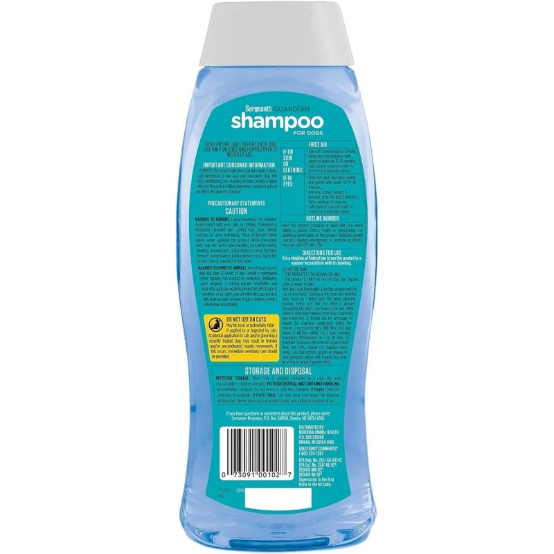 Sergeant's Guardian Flea & Tick Dog Shampoo, Clean Cotton Scent,