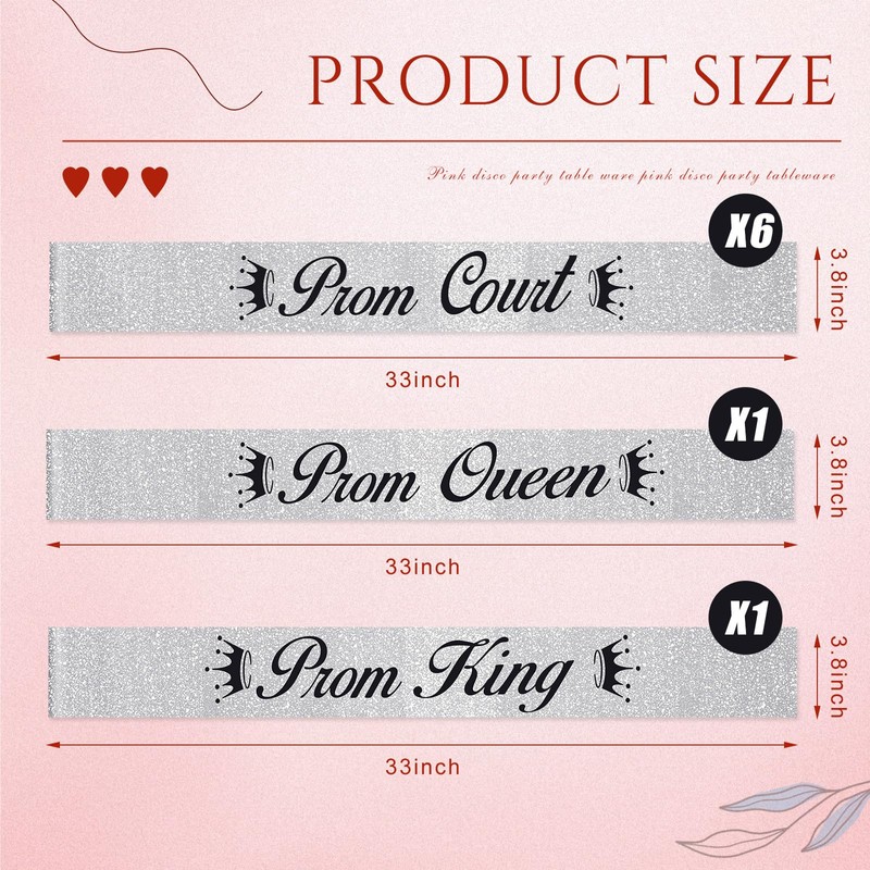 8 Pcs Prom King and Queen Sash Silver Glitter, Black
