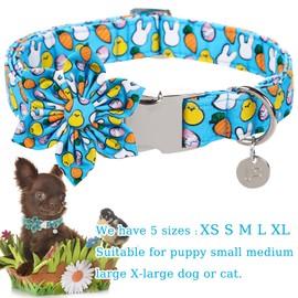 UP URARA PUP Easter Dog Collar with Flower, Cotton Easter Flower Collar for Large Girl Female Dog, Cute Carrot & Rabbit & Egg Pet Collar with Metal Buckle, Easter Gift Dog Collar, L