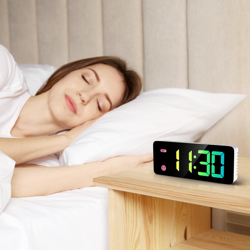 OQIMAX Digital Alarm Clock LED Display RGB Alarm Clocks Bedside