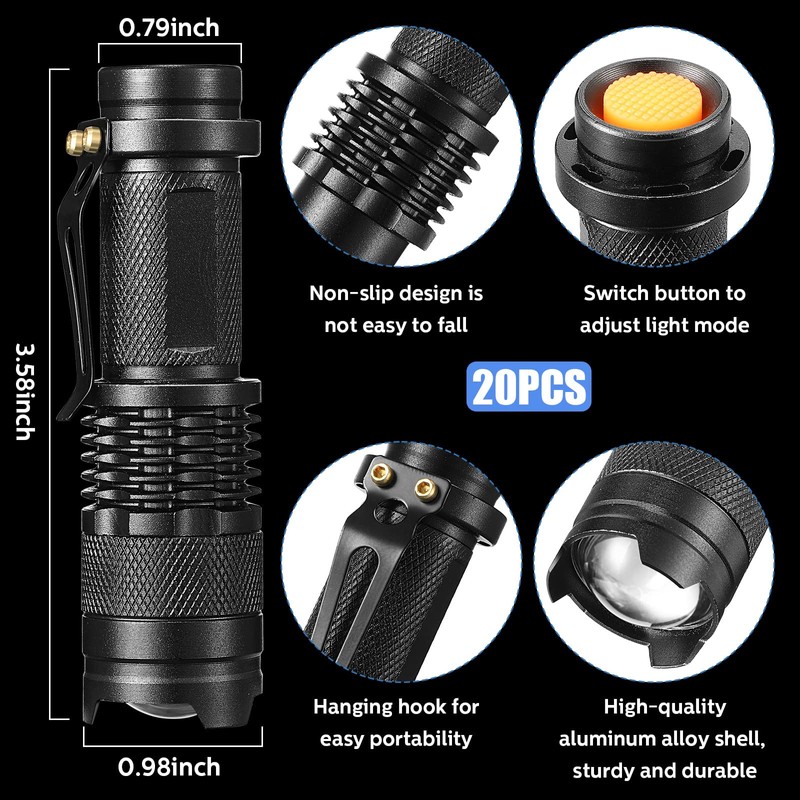 Fumete 20 Pieces LED Flashlight Mini 3 Mode Tactical Torch