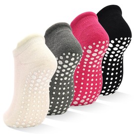 HYCLES Yoga Socks Women's Trainer Stopper Socks 4 Pairs Pilates Non-Slip Socks Non-Slip Socks for Trampoline Home Fitness Hospital 35-42, 04# Black + Grey + Pink + White