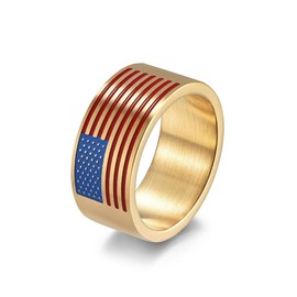 United States Star Spangled Banner Stainless Steel Ring for Women Mens Usa Patriotic American Flag Middle Rings Cocktail Party Hip Hop Fashion 4th Of July Independence Day Jewelry Memorial Gifts (8)