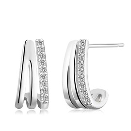 Stud Earrings for Women, Small Three Claw Stud Earrings Dainty Hypoallergenic Cubic Zirconia Studs│Special Stud Earrings Jewellery for Christmas│Sparkling Earrings Gifts