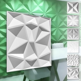 HEXIM 3D Wall Panels, PVC Plastic White - Diamond Design Panels, 50 x 50 cm Wall Cladding (0.25 m² HD094) Wall Ceiling, Wall Decoration Plate
