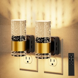 JandCase Night Lights Plug into Wall,2 Pack Color Changing Night Light for Kids with 1 Remote Control, 3000K+RGB LED Nightlight with Light Sensor, 10/50/100LM Adjustable for Rooms Home Decor