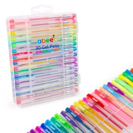 abeec 30 Gel Pens – Set of 30 Assorted Gel Pens: Glitter Pens, Neon Pens, Metallic Pens, Pastel Pens – Box of 30 Gel Colouring Pens for Kids or Adult Colouring
