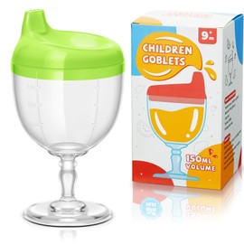 Irenare 1 Pcs Baby Wine Sippy Cup Plastic Goblet Cup No Spill Wine Glass Sippy Cup Baby Goblet Cup Baby Sippy Cup Wine Glass Beverage Mug Milk Bottle with Lid for Kids (Green)