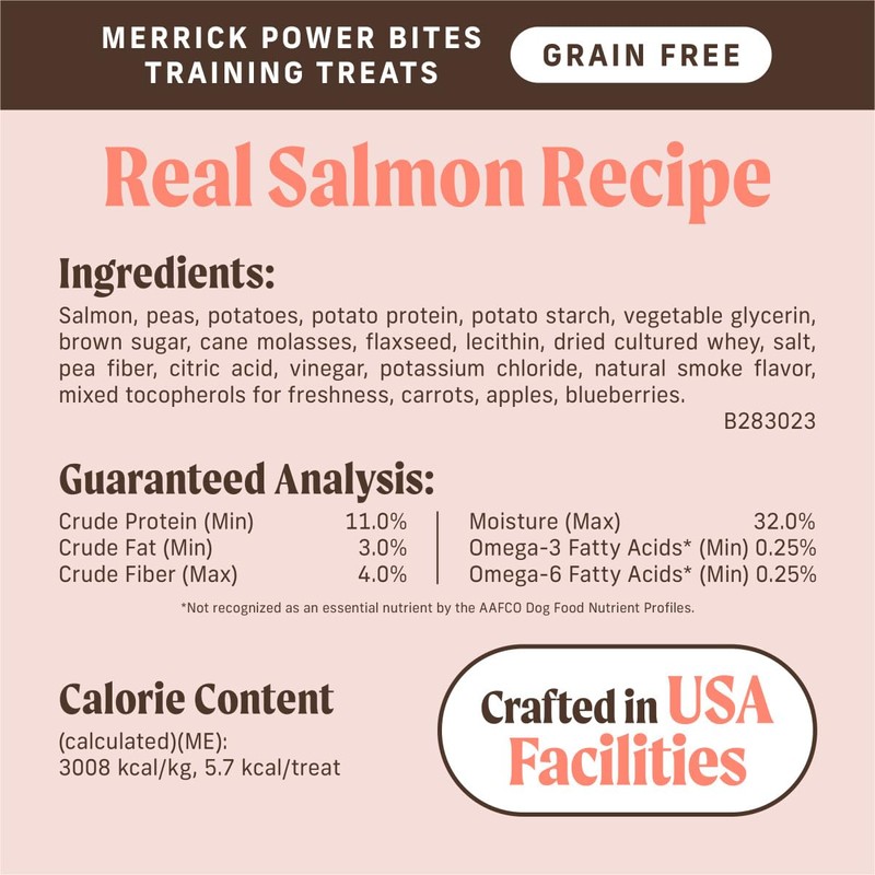 Merrick Power Bites Salmon Recipe Healthy Dog Treats, Real Salmon