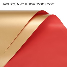MECCANIXITY 20 Pcs Double Sided Color Flower Wrapping Paper Red+Gold 22.8"x22.8" Waterproof for Florist Bouquet Supplies, DIY Crafts, Gift Box Packaging