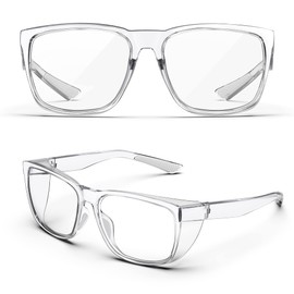 TOREGE Transparent Safety Glasses with Side Protection, Anti-Fog and Scratch Resistant with Non-Slip Grips and Complete UV Protection, Ideal for Men and Women (Clear)