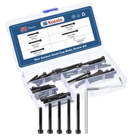 Kozelo 50pcs M4 Socket Head Cap Screws Bolts Nuts Assortment Kit - [M4x30/35/40/45/50mm] Alloy Steel Fully Threaded Black Oxide 12.9 Internal Hex Screws for 3D Printer Use, with Wrench