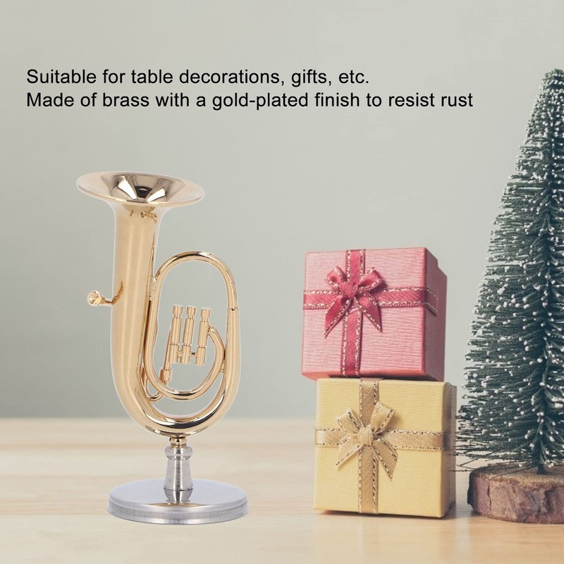 HEEPDD Mini Tuba Model, Miniature Tuba Model Brass Gold Plated