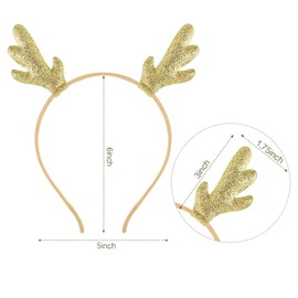 6 Pieces Christmas Glitter Antlers Headband Deer Reindeer Shaped Hairbands for Xmas Holiday Party Costume Cosplay Supplies (Gold)