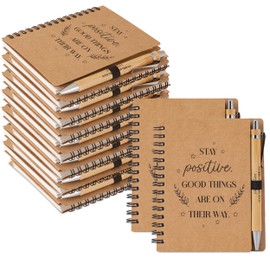Oyydecor 30 Sets Spiral Notebooks Small Notepads Bulk Inspirational Journals with Retractable Bamboo Pens Thank You Bulk Christmas Gift for Employee Nurse Coworker Teacher (Brown)