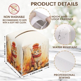 Cute Cat Leather Tissue Box Cover Holder, Fall Decorative Tissue Box Cover Square, Housewarming Gift Ideas for Family Friends, Home Bathroom Office Car Decor-(5.2 Inches) A01