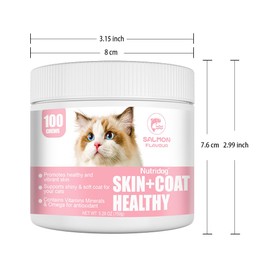 Nutridog Skin & Coat Cat Chews - Omega 3, Vitamin E, Biotin Supplements for Healthy Skin, Glossy Coat & Anti - Shedding, Salmon Flavor 100ct Soft Chews (Salmon)