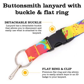 Buttonsmith Rainbow CamoChip Premium Lanyard - with Buckle and Flat Ring - Made in The USA