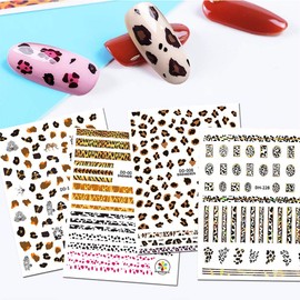 TOROKOM Leopard Pattern Nail Stickers 3D Stickers Nail Art Design Nail Decor Adults Children Nail Jewelry (Set of 12)