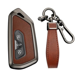 KUNIO Key Case Suitable for VW Golf 8 GTE GTI ID.3 ID.4 GTX Fits Seat Leon MK4 Cupra Formentor Fits Skoda Octavia Enyaq Protection Key Case Key Fob 3 Buttons, brown