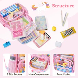 mommore Clear Backpack Heavy Duty Clear Bookbag for Kids 15 Inch See Through Backpack Unicorn Transparent Bag for Girls