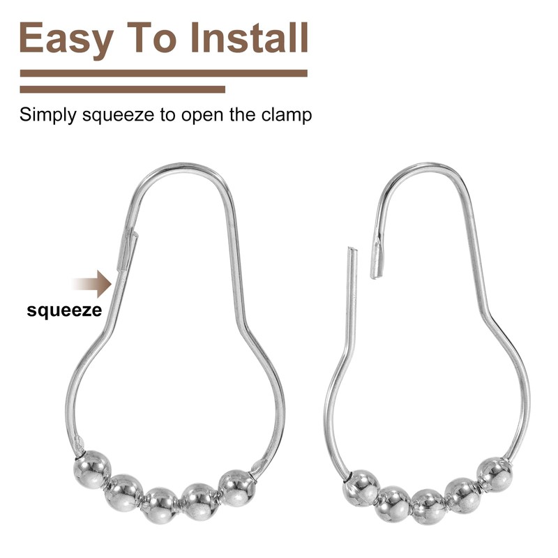 sourcing map 12Pcs Shower Curtain Hooks, Metal Roller Balls Glide