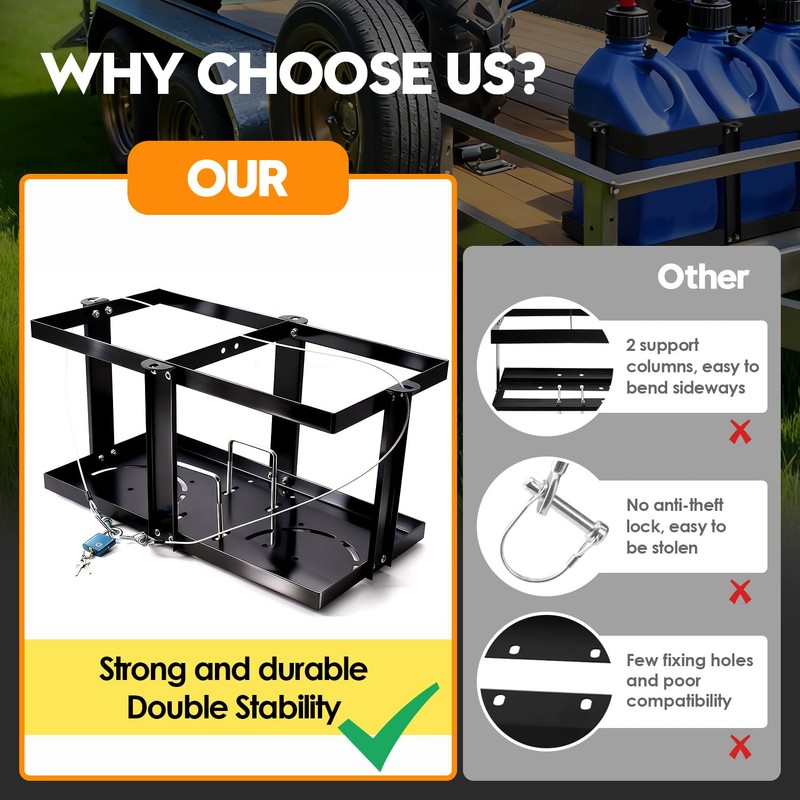 Gas Can Holder for Trailer, Fuel Jug Holder, with 4