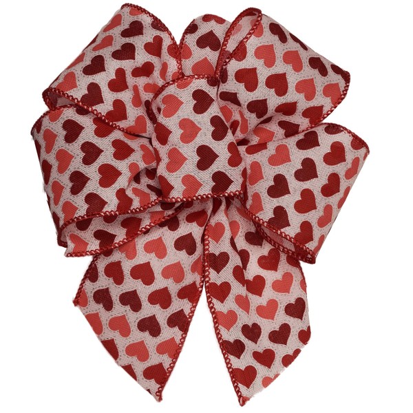 12-Pack, Love Collection Bows, Peach & Red Hearts on White
