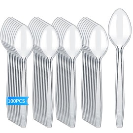 Plastic Spoons,100 Pack Disposable Plastic Cutlery is Sturdy and Durable, Suitable for BBQ, Picnic, Home, Party and Restaurant Use