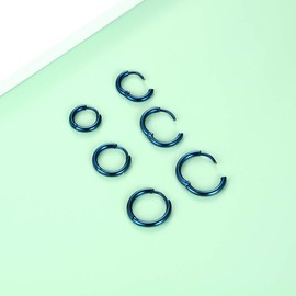 Surgical Stainless Steel Hoop Earrings 8mm/10mm/12mm Small Huggie Hoop Earrings for Women and Men (H: Blue (Diameter 8mm/10mm/12mm),3 Pairs)