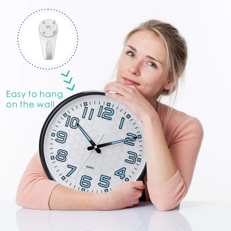 Plumeet Night Light 13'' Bedroom Wall Clocks with Silent Non-Ticking