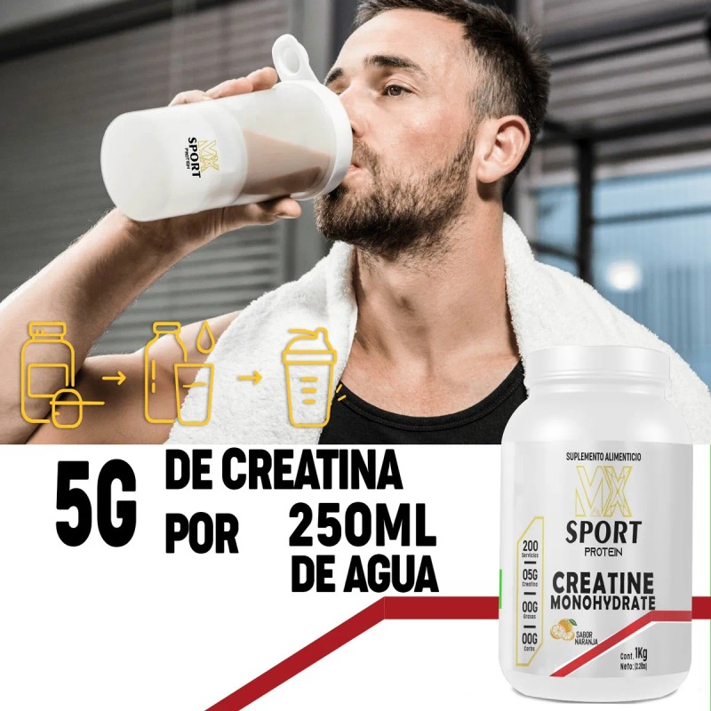 Creatina Monohidratada Mx Sport 1kg 200 Servicios Sabores Naranja