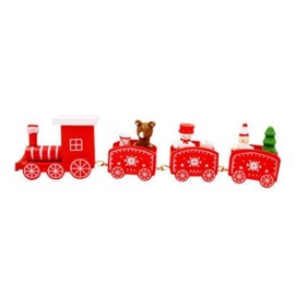 1 PC Christmas Train, Painted Wooden Christmas Train Decoration, 4 Carriages Deluxe Train Set(Red)