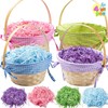 JOYIN 4 Pcs Easter Gift Woven Bamboo Basket with Handles and 4 Colors Grass Paper Shreds for Easter Egg Hunt, Kids Easter Party Supplies