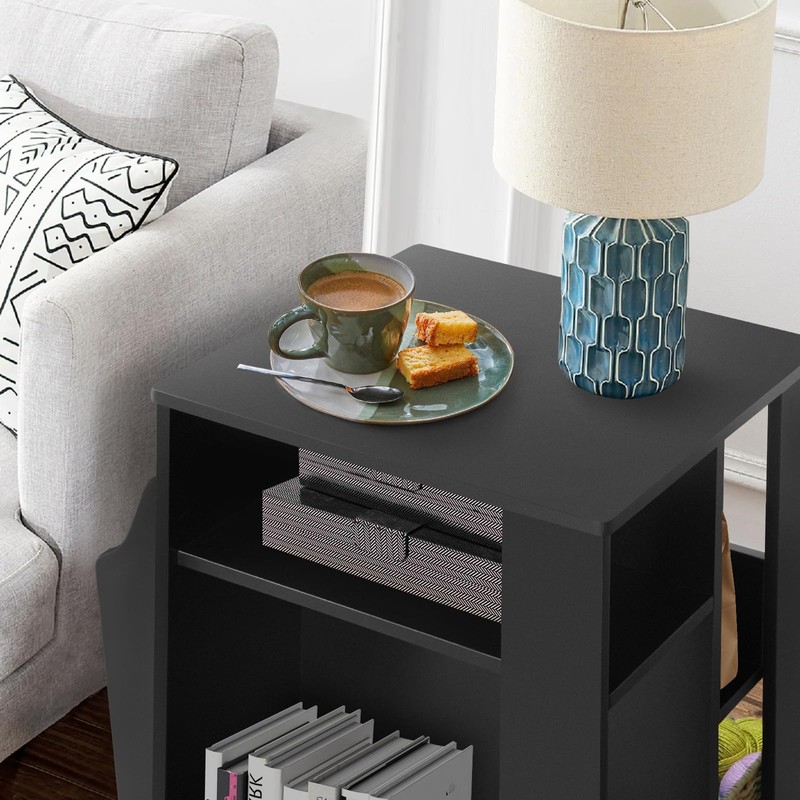 TooCust Rotating End Table with Storage, Square Rotating Side Table