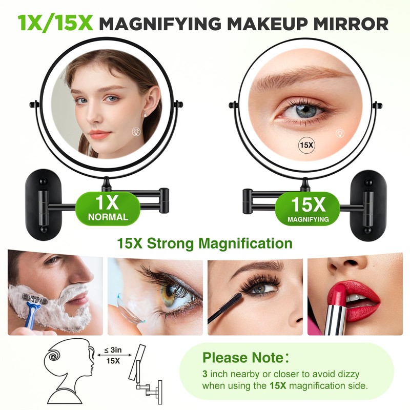 VORREMIRR Wall Mounted Makeup Mirror: 1x/15x Magnifying Mirror with 8.5"