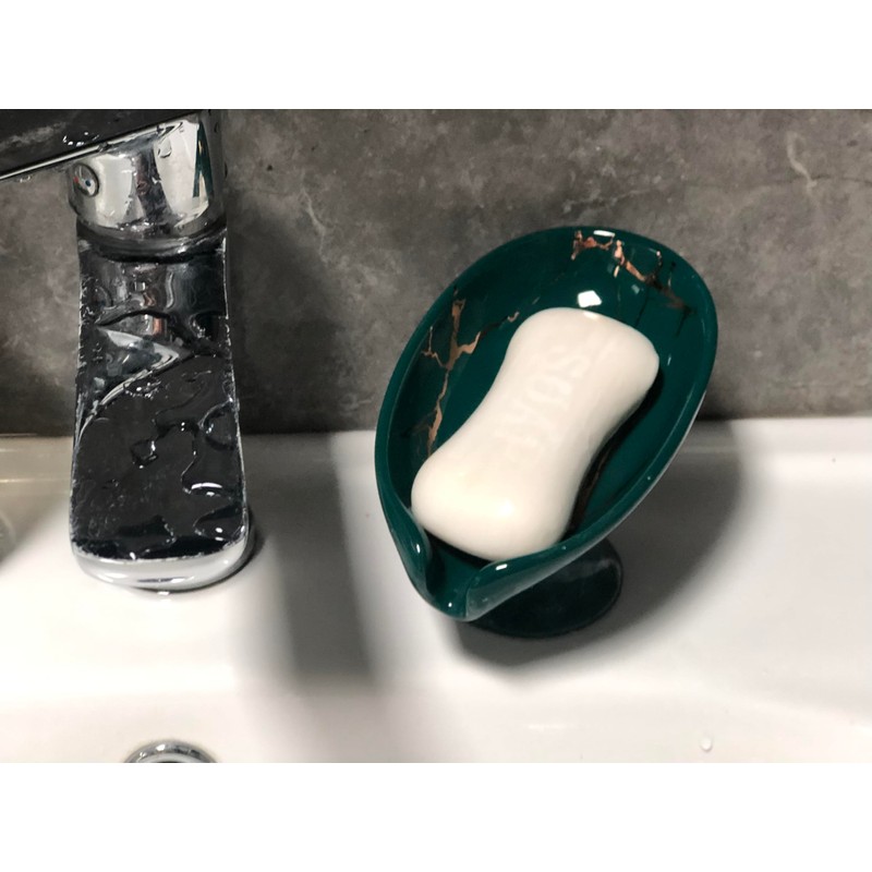 Alagoal Ceramic Soap Dish Elegant Marble Grain, Leaf Design, Self-Draining,Quick-Drying
