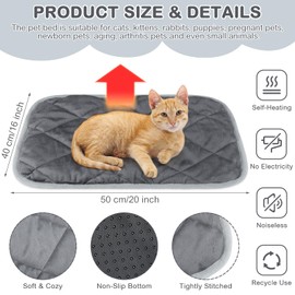 Clysee 2 Pack Self Heating Cat Mat Self Warming Pet Pads Washable Self Heating Kennel Mat Dog Crate Pad Reflects Body Heat Non Skid Cat Thermal Pads for Puppy Cat Indoor Outdoor (Gray)