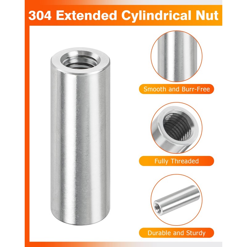 Jeboler M6 x 40 mm Round Threaded Sleeves, Pack of